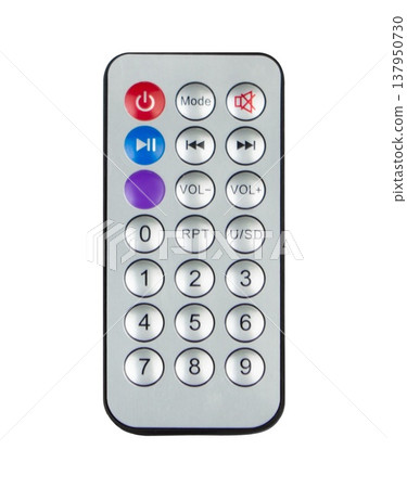 Remote control for consumer electronics, on white background 137950730