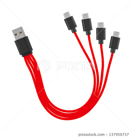 Cable with USB and micro USB connector, on white background in insulation Cable with USB and micro USB connector, on white background in insulation 137950737