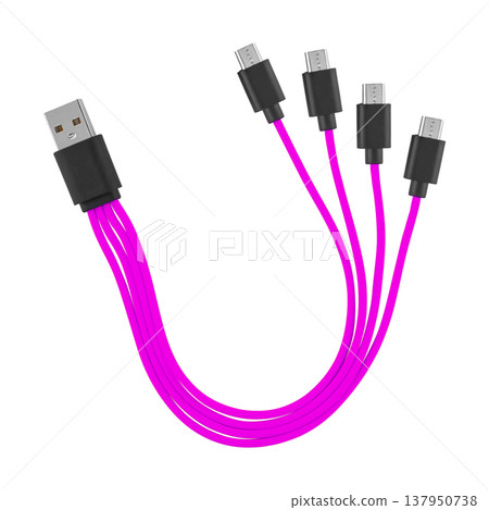 Cable with USB and micro USB connector, on white background in insulation Cable with USB and micro USB connector, on white background in insulation 137950738