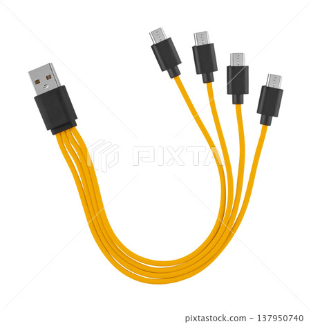Cable with USB and micro USB connector, on white background in insulation Cable with USB and micro USB connector, on white background in insulation 137950740