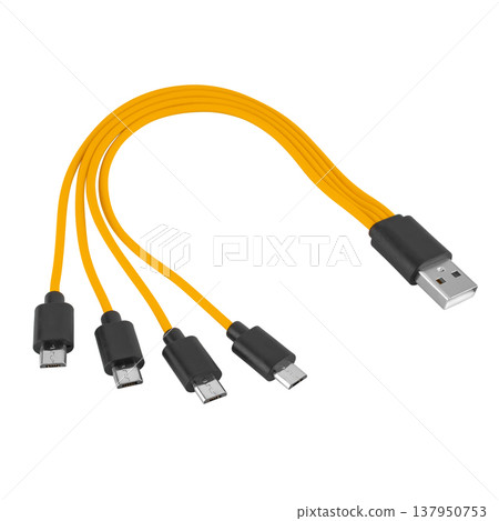 Cable with USB and micro USB connector, on white background in insulation Cable with USB and micro USB connector, on white background in insulation 137950753
