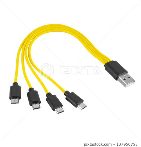 Cable with USB and micro USB connector, on white background in insulation Cable with USB and micro USB connector, on white background in insulation 137950755
