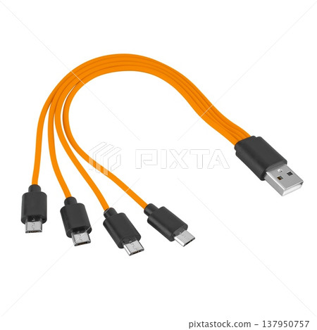 Cable with USB and micro USB connector, on white background in insulation 137950757