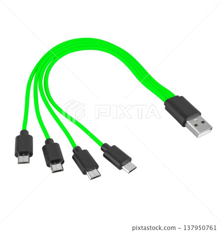 Cable with USB and micro USB connector, on white background in insulation 137950761