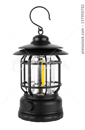 LED camping lantern, white background in insulation LED camping lantern, white background in insulation 137950782