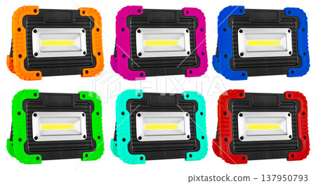 LED spotlight with stand, on a white background in insulation 137950793