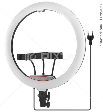 LED ring light, for selfies, with phone holder, white background 137950957