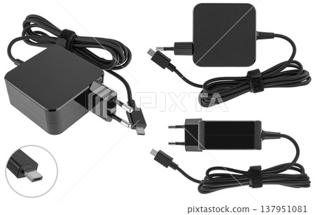 Power supply for a laptop computer, on a white background Power supply for a laptop computer, on a white background 137951081