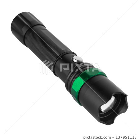Hand-held LED flashlight, white background in insulation Hand-held LED flashlight, white background in insulation 137951115