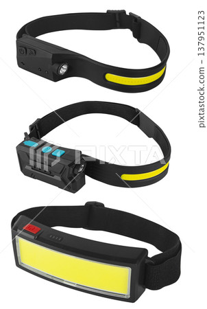 LED flashlight, headlamp, white background in insulation 137951123