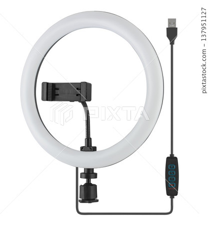 LED ring light, for selfies, with phone holder, white background LED ring light, for selfies, with phone holder, white background 137951127