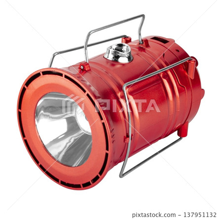 battery-powered flashlight with a handle, on a white background battery-powered flashlight with a handle, on a white background 137951132