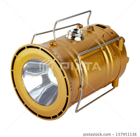 battery-powered flashlight with a handle, on a white background battery-powered flashlight with a handle, on a white background 137951136