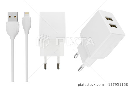 power adapter for phone tablet, on white background power adapter for phone tablet, on white background 137951168
