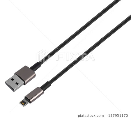 cable with USB plug, Lightning, on white background cable with USB plug, Lightning, on white background 137951170
