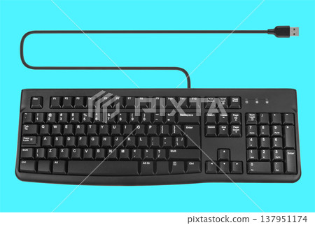 keyboard for a computer, on a blue background 137951174