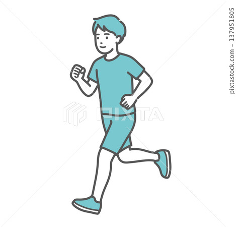 一幅描繪面帶微笑的男子跑步(慢跑)的插圖。 一幅描繪面帶微笑的男子跑步(慢跑)的插圖。 137951805