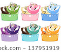 Illustration of a cat-shaped double ice cream cone 137951919