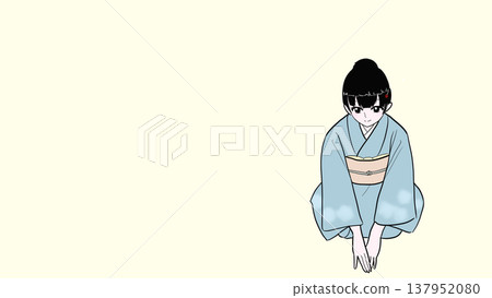 身著和服的女子跪地鞠躬的插圖(表達感激、禮貌、謙恭) 身著和服的女子跪地鞠躬的插圖(表達感激、禮貌、謙恭) 137952080