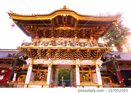 Nikko City, Nikko Toshogu Shrine, Yomeimon Gate at dusk Nikko City, Nikko Toshogu Shrine, Yomeimon Gate at dusk 137952303