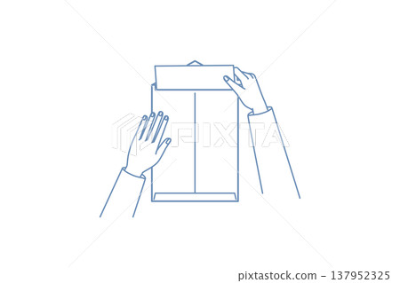 一幅線條畫，描繪了一隻手從信封中取出文件。 137952325
