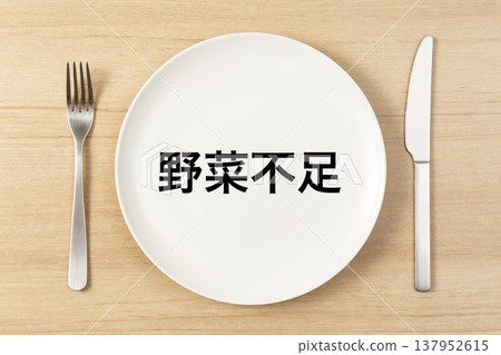 A plate and cutlery with the words "Not Enough Vegetables" written on it. 137952615