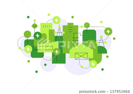 Green eco city. Urban greening. Abstract geometric minimalist urban landscape Green eco city. Urban greening. Abstract geometric minimalist urban landscape 137952668