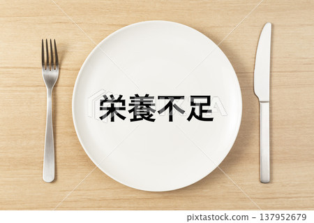 盤子和餐具上寫著「營養不良」字樣。 137952679