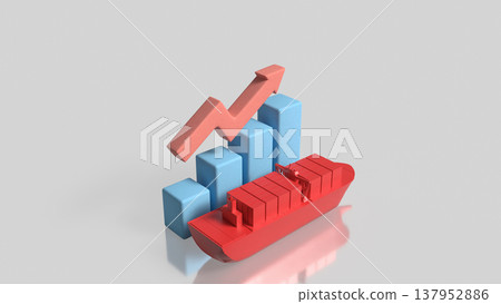 Global Shipping Growth With Cargo Ship And Rising Chart 3d render. Global Shipping Growth With Cargo Ship And Rising Chart 3d render. 137952886