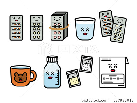 一套用於展示各種口服藥物的插圖 137953013