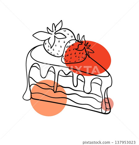 Strawberry Cheesecake Slice Continuous Line Art with Abstract Colorful Shapes Strawberry Cheesecake Slice Continuous Line Art with Abstract Colorful Shapes 137953023