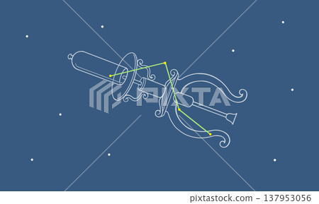 夜空中的泵座示意圖(一幅幫浦的圖片和星座線條) 夜空中的泵座示意圖(一幅幫浦的圖片和星座線條) 137953056