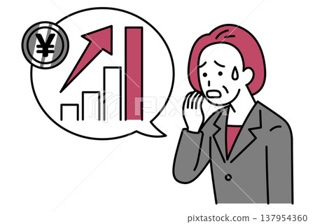 一位身著西裝的中年婦女對物價上漲感到不安。 137954360