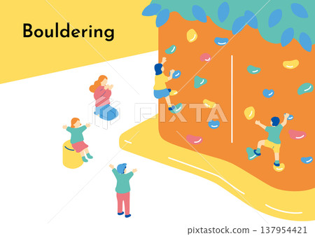 Children enjoying bouldering Children enjoying bouldering 137954421