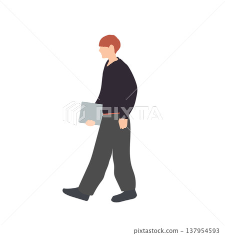 A male college student walking with a laptop computer; a character illustration depicting a scene of commuting to school. A male college student walking with a laptop computer; a character illustration depicting a scene of commuting to school. 137954593
