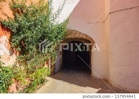 A street corner in Granada, Spain, at the entrance to a narrow alley. A street corner in Granada, Spain, at the entrance to a narrow alley. 137954641