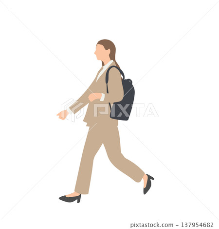 一位女商務人士背著背包去上班的插畫。 一位女商務人士背著背包去上班的插畫。 137954682