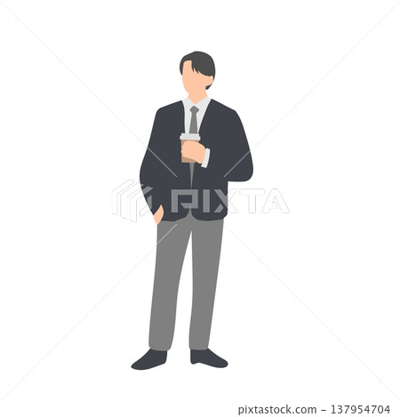 一位手拿咖啡的男性上班族-商務場合人物插畫。 一位手拿咖啡的男性上班族-商務場合人物插畫。 137954704