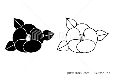 一組以山茶花輪廓和線條畫為特色的插圖。 一組以山茶花輪廓和線條畫為特色的插圖。 137955033