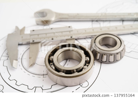 Engineering and precision tools with metal ball bering, mechanical industrial. Engineering and precision tools with metal ball bering, mechanical industrial. 137955164