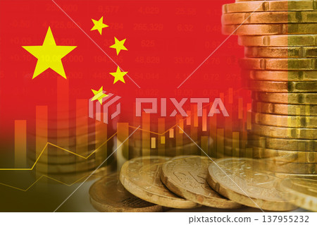 China flag on stock investment trading with coin and graph. China flag on stock investment trading with coin and graph. 137955232