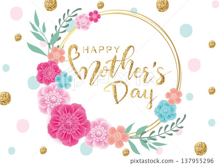 3D flowers with a gold frame, a vector graphic for Mother's Day banners, posters, and other promotional materials. Also suitable for Women's Day, Valentine's Day, anniversaries, and weddings. 3D flowers with a gold frame, a vector graphic for Mother's Day banners, posters, and other promotional materials. Also suitable for Women's Day, Valentine's Day, anniversaries, and weddings. 137955296