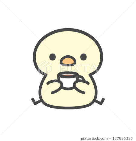 手繪插圖,一隻小雞手拿杯子坐著,享受著喝咖啡或茶的輕鬆時光。 手繪插圖,一隻小雞手拿杯子坐著,享受著喝咖啡或茶的輕鬆時光。 137955335