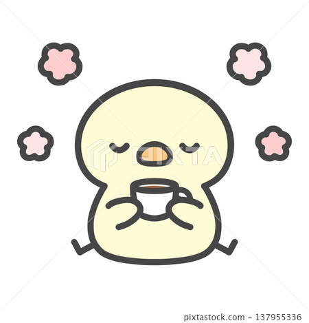 手繪插圖,一隻小雞拿著杯子,享受著喝咖啡或茶的輕鬆時光。 手繪插圖,一隻小雞拿著杯子,享受著喝咖啡或茶的輕鬆時光。 137955336