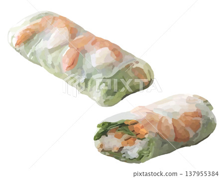 Fresh spring roll (1 piece and cross-section) 137955384