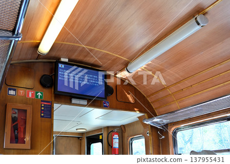 Flåm Railway: A nostalgic interior with wood-grain accents and Japanese-language signage. Flåm Railway: A nostalgic interior with wood-grain accents and Japanese-language signage. 137955431