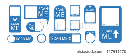 Scan me Frame. Phone camera Scan with barcode button. Mobile payment. Shop identification icon. Blank sticker in retail app. Flat Vector illustration 137955678