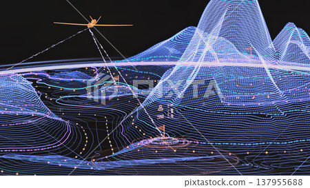 Satellite remote sensing visualization, terrain mesh, geospatial data and earth monitoring. Satellite remote sensing visualization, terrain mesh, geospatial data and earth monitoring. 137955688
