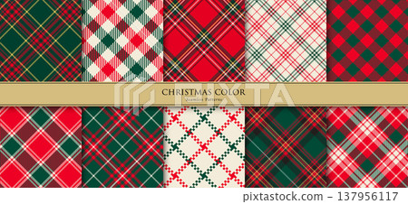 一套採用聖誕配色的無縫格紋圖案布料。 137956117