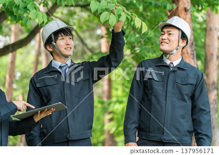 Forest maintenance workers (arborists) who survey, inspect, check, maintain, and conserve trees in forests. 137956171